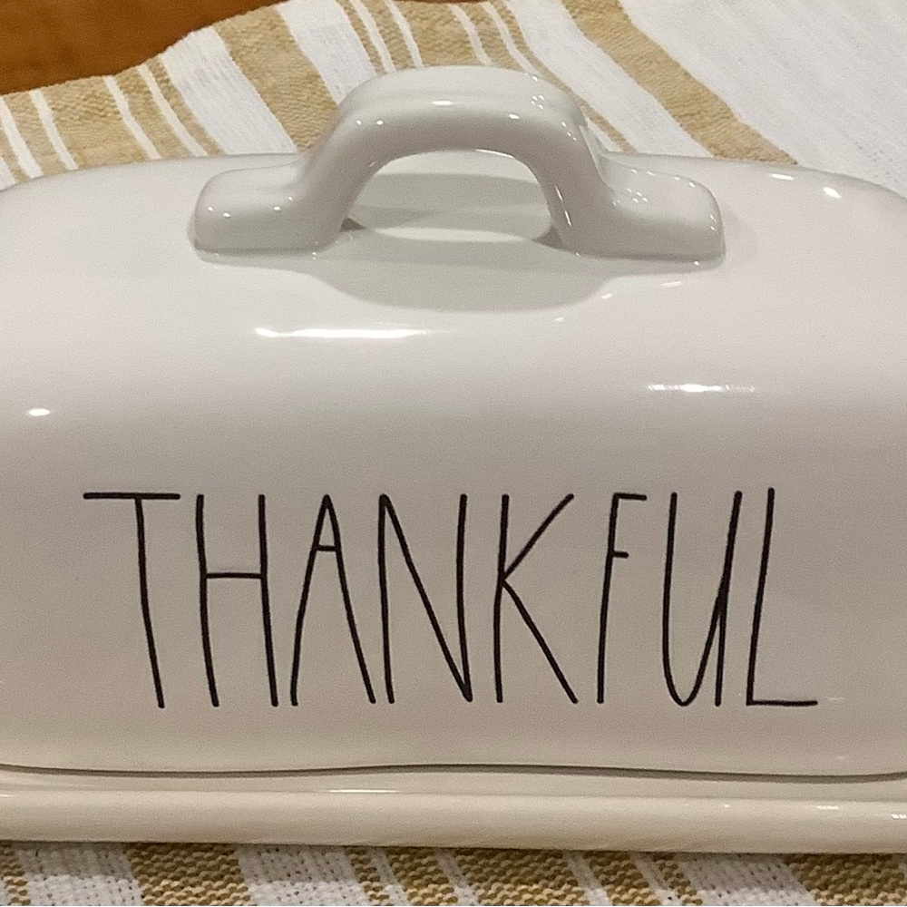 Rae Dunn Thankful Butter Dish - White